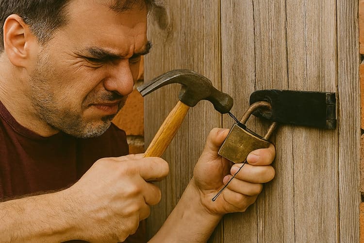 using a hammer to unlock a padlock