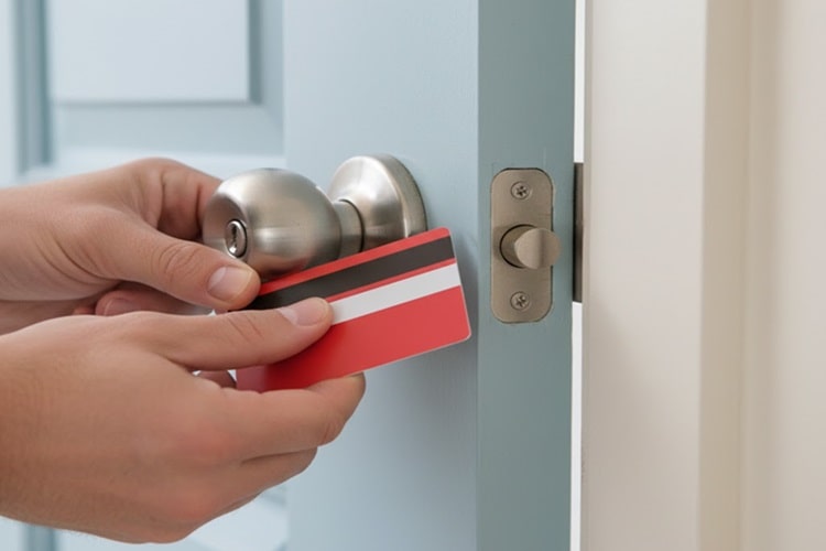 using a plastic card to unlock a padlock without a key